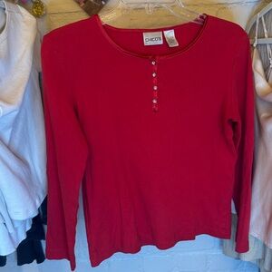 Chico's Vibrant Red Buttoned Henley Top